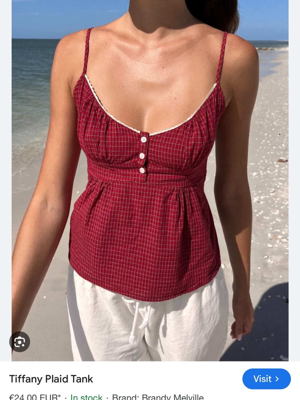 Brandy Melville Gingham V-Neck Cami Top - Picture 4 of 5